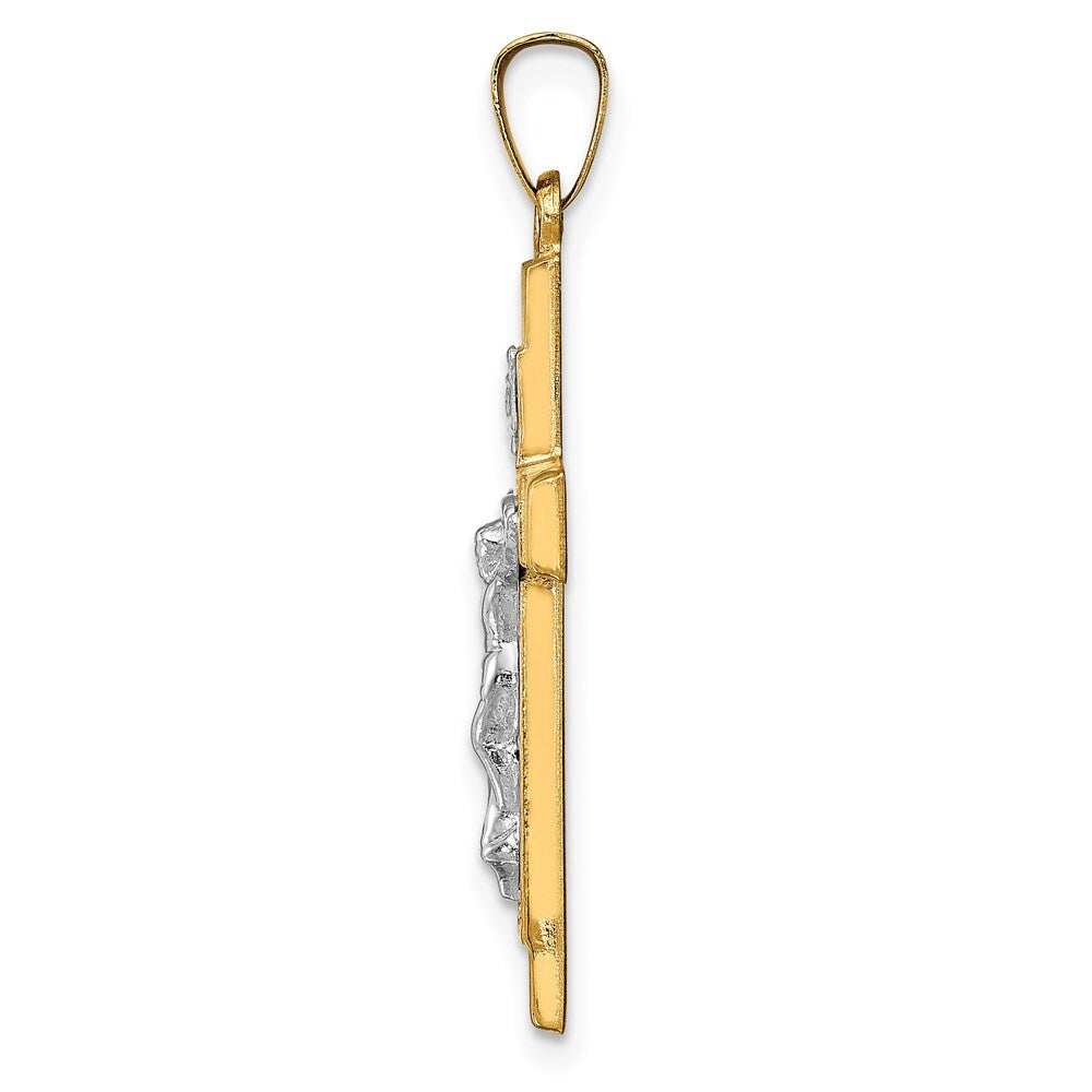 14k Two-tone Gold Hollow Polished Textured Latin Crucifix Pendant