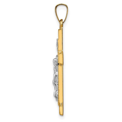 14k Two-tone Gold Hollow Polished Textured Latin Crucifix Pendant
