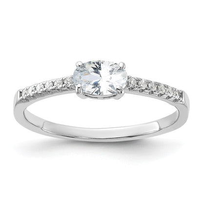 Sterling Silver Rhodium-plated Oval Cubic Zirconia Ring Size 6