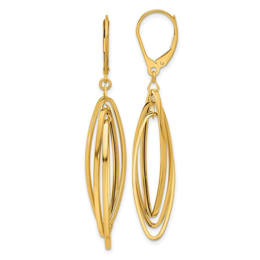14k Yellow Gold Polished Oval Twisted Drop Dangle Earrings
