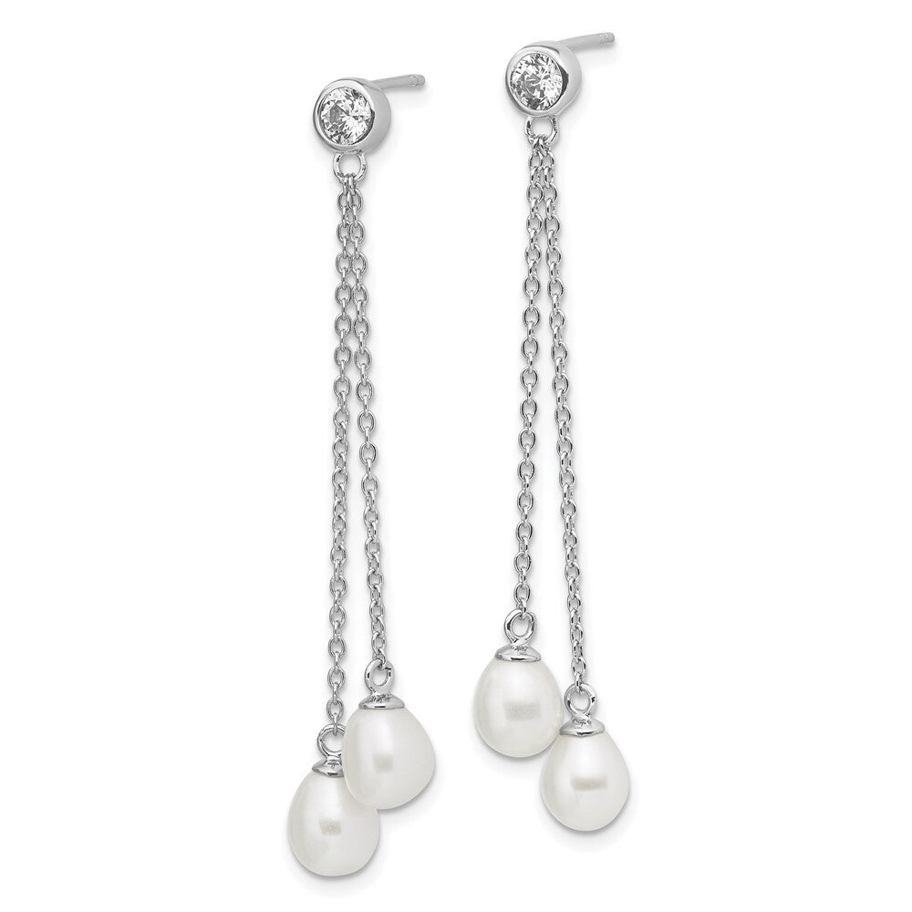 Sterling Silver 6-7mm Rice Cultured Pearl & Cubic Zirconia Post Dangle Earrings