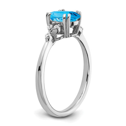 Sterling Silver Rhodium-plated Blue Topaz and Diamond Ring Size 7