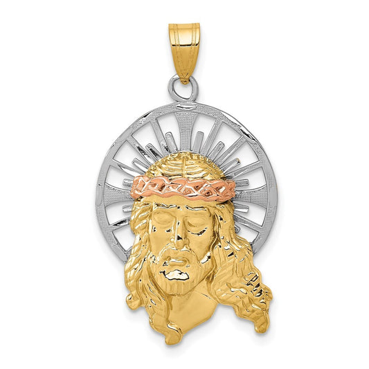 14k Tri-Color Gold Tri-color Diamond-cut Christ Charm Pendant for Women