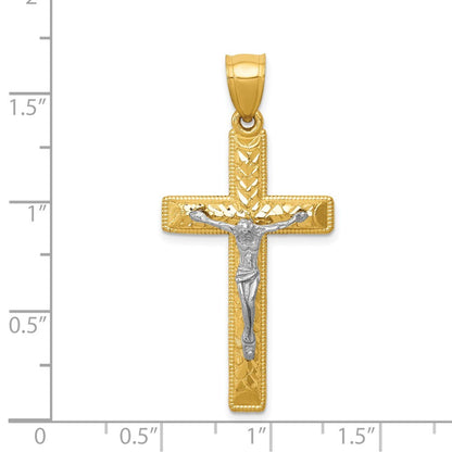 14k Two-tone Gold Diamond Cut Crucifix Pendant for Women