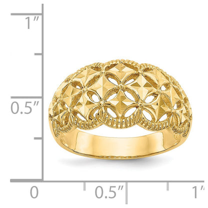 14K Yellow Gold Diamond-cut Scalloped Edge Pattern Dome Ring