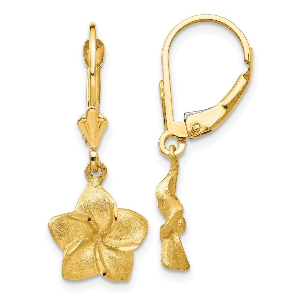 14k Yellow Gold Satin & Diamond-Cut Plumeria Drop Dangle Earrings