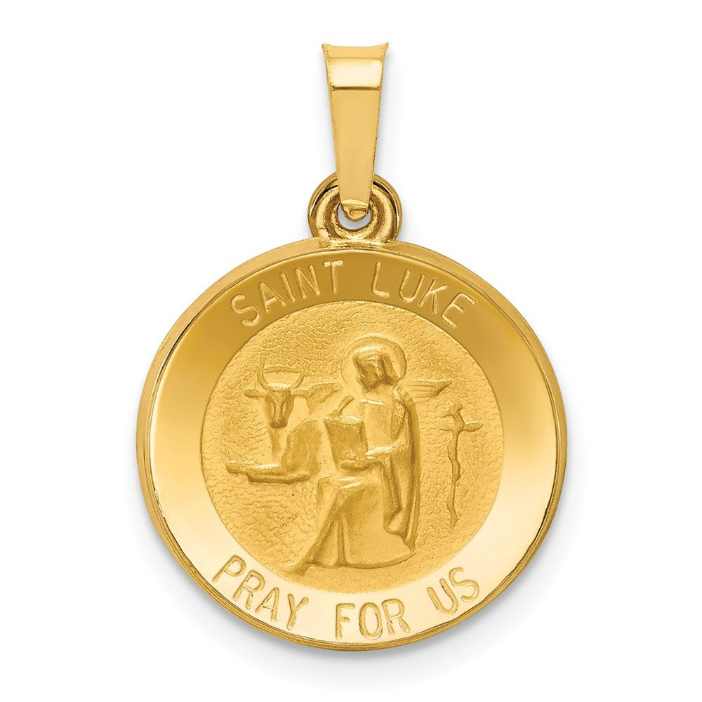 14k Yellow Gold Polished and Satin St Luke Medal Hollow Pendant