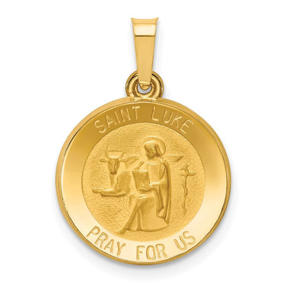 14k Yellow Gold Polished and Satin St Luke Medal Hollow Pendant