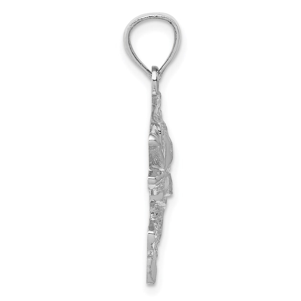 14k White Gold Polished Textured Bass Pendant for Women
