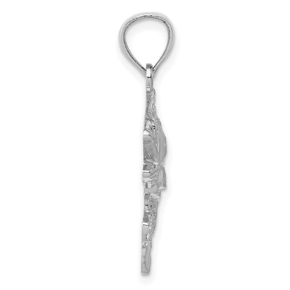 14k White Gold Polished Textured Bass Pendant for Women