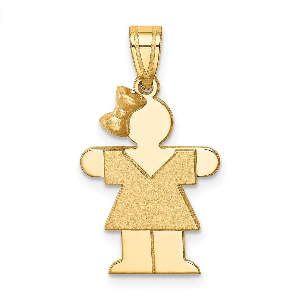 14k Yellow Gold Solid Engravable Girl  Bow on Left Charm Pendant for Women