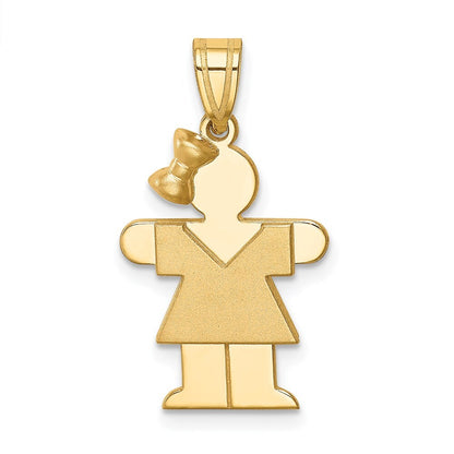 14k Yellow Gold Solid Engravable Girl  Bow on Left Charm Pendant for Women