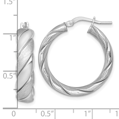 Sterling Silver Polished Brushed Textured 6.00mm x 26mm Tube Hoop Earrings