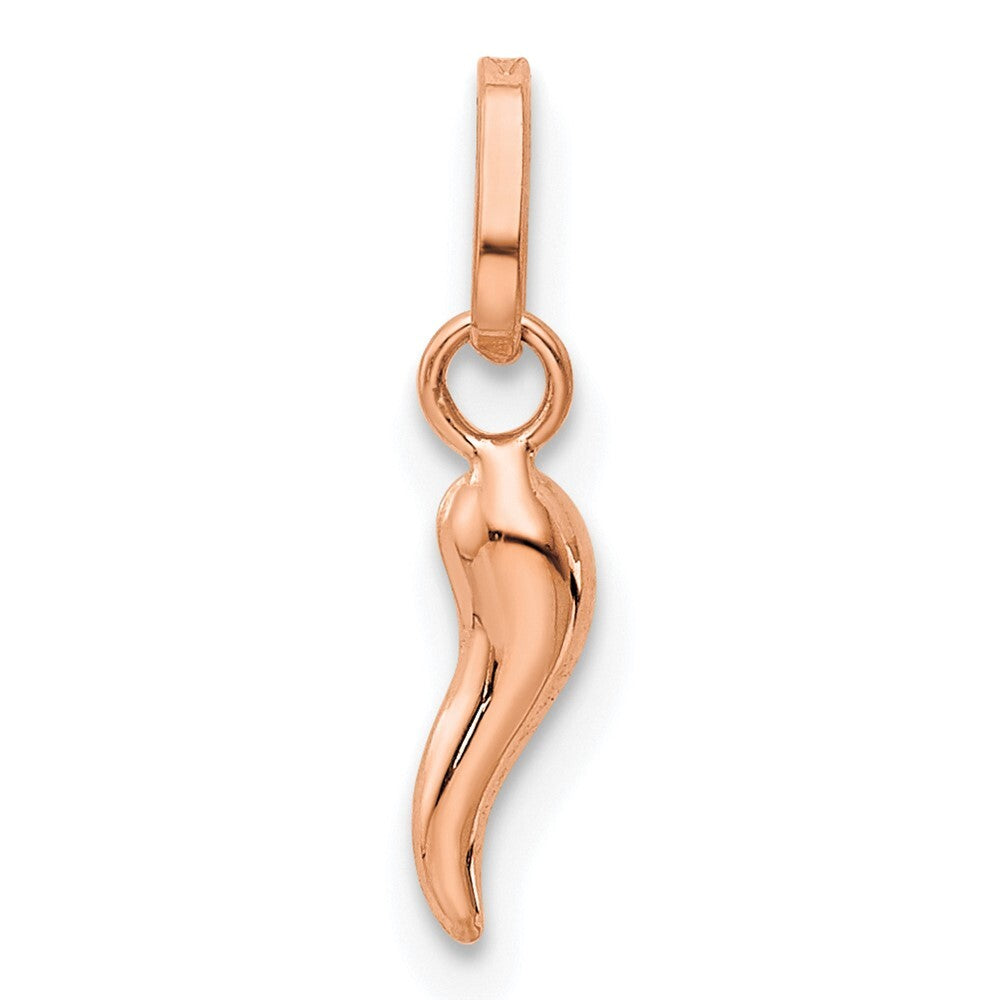 14k Rose Gold 3D Italian Horn Charm Pendant for Women