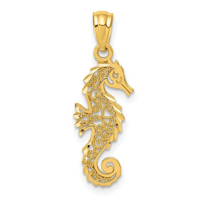 14k Yellow Gold Gold Polished Filigree Seahorse Pendant