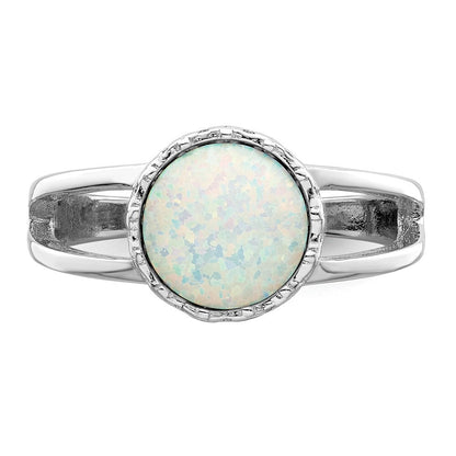 Sterling Silver Rhodium-plated Round White Created Opal Inlay Ring Size 7