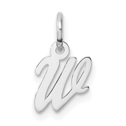 14k White Gold Small Script Letter W Initial Charm Pendant