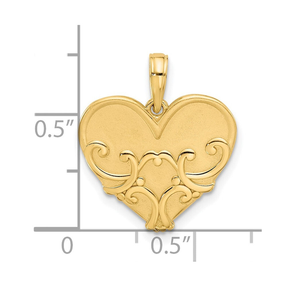 14k Yellow Gold Polished and Brushed Fancy Heart Charm Pendant for Women