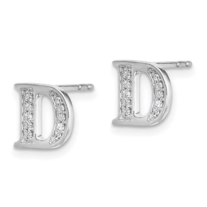 14k White Gold Diamond Initial D Stud Earrings Gift for Women