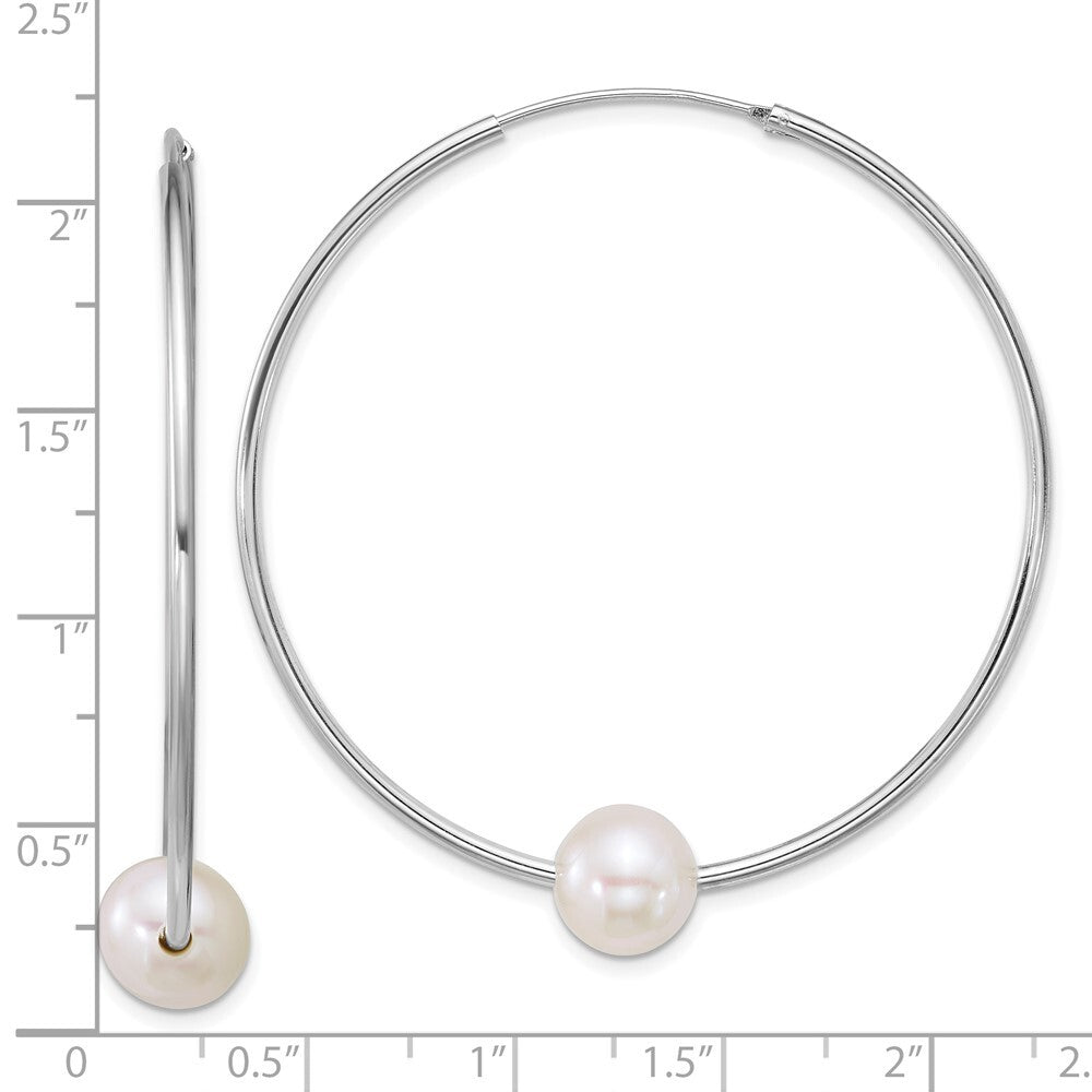 Sterling Silver 8-9mm White Semi-Round Freshwater Cultured Pearl Hoop Earrings