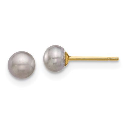 14k Yellow Gold 4-5mm Grey Button Freshwater Cultured Pearl Stud Earrings