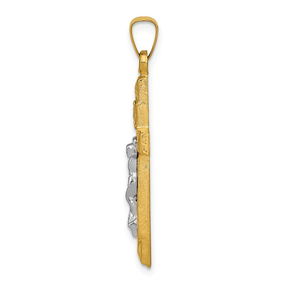 14k Two-tone Gold INRI Hollow Crucifix Pendant for Women