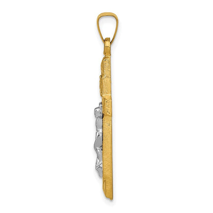14k Two-tone Gold INRI Hollow Crucifix Pendant for Women