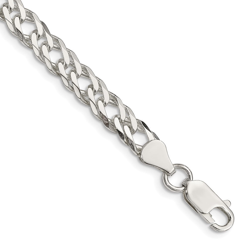 Sterling Silver 6.25mm 6 Side Diamond-Cut Flat Double Curb Chain Bracelet