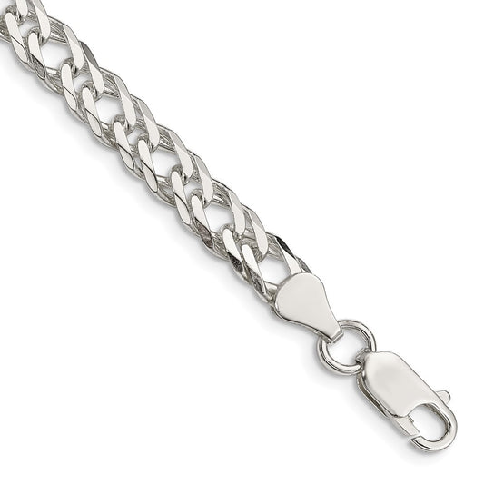 Sterling Silver 6.25mm 6 Side Diamond-Cut Flat Double Curb Chain Bracelet