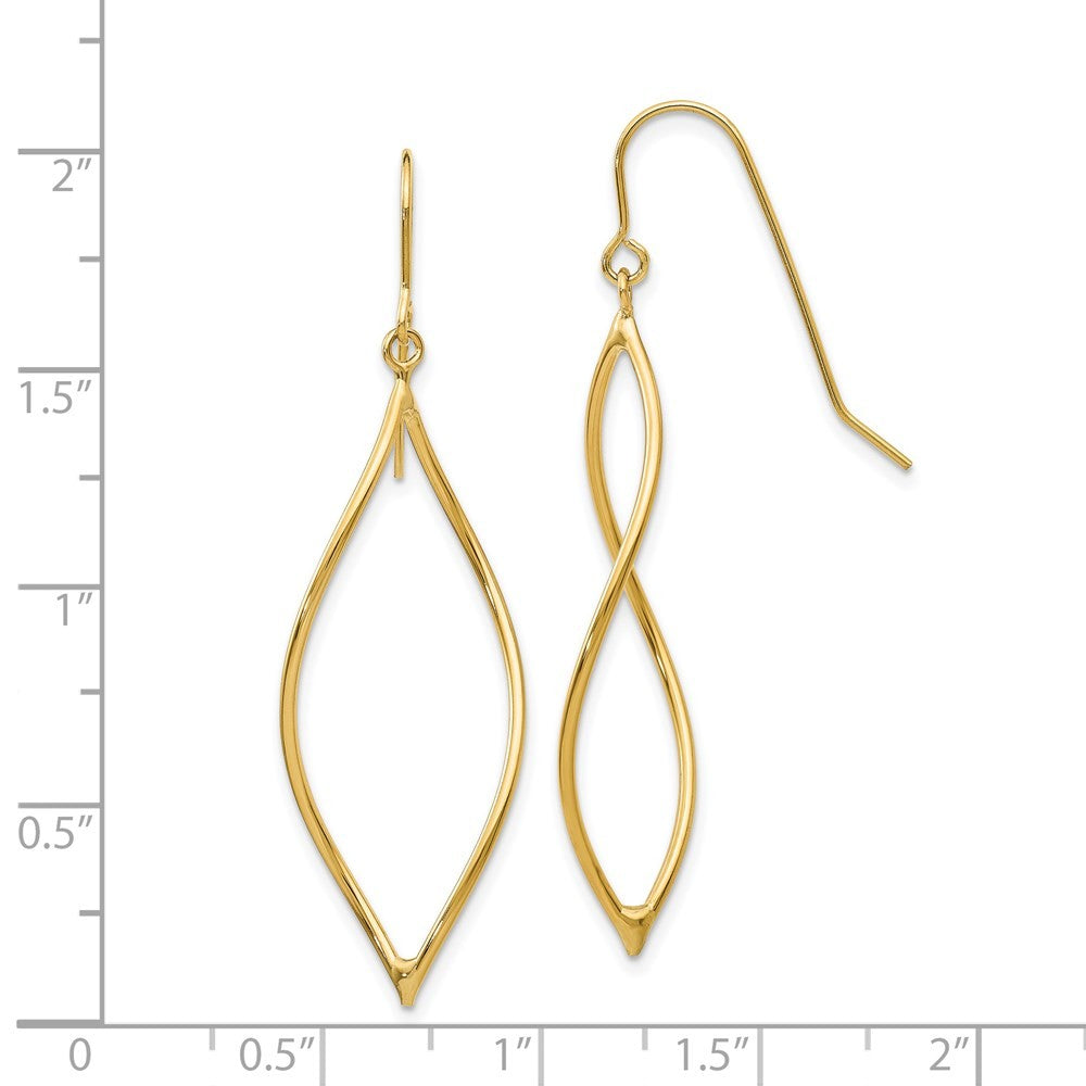 14k Yellow Gold Polished Twisted Oblong Dangle Earrings