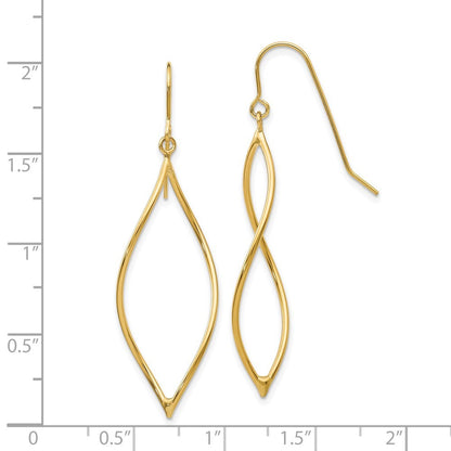 14k Yellow Gold Polished Twisted Oblong Dangle Earrings