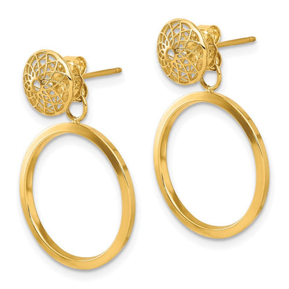 14k Yellow Gold Polished Cut Out Hollow Dangle Circle Post Earrings