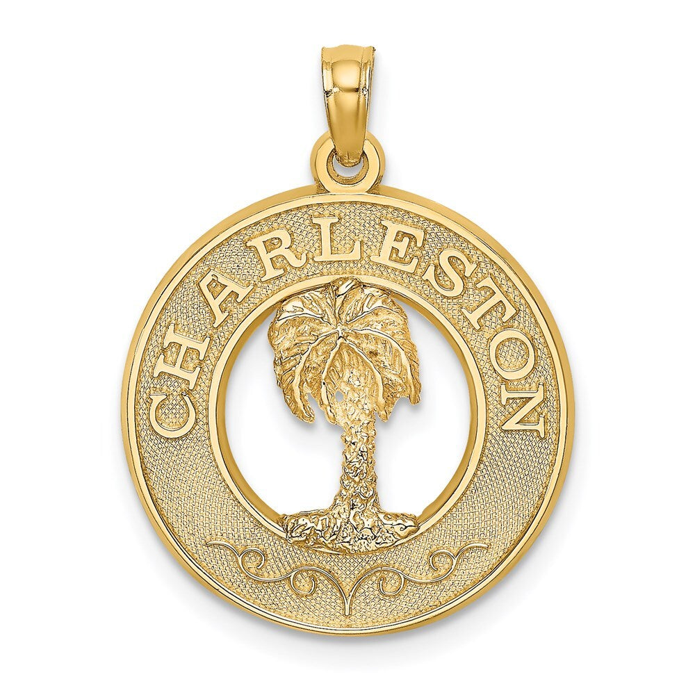 14k Yellow Gold CHARLESTON Palm Tree Charm Pendant for Women