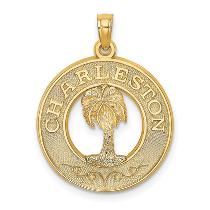 14k Yellow Gold CHARLESTON Palm Tree Charm Pendant for Women