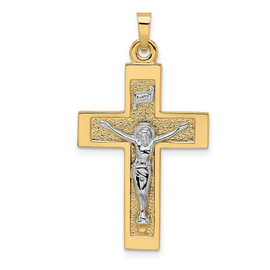 14k Two-Tone Gold Polished Solid INRI Crucifix Pendant
