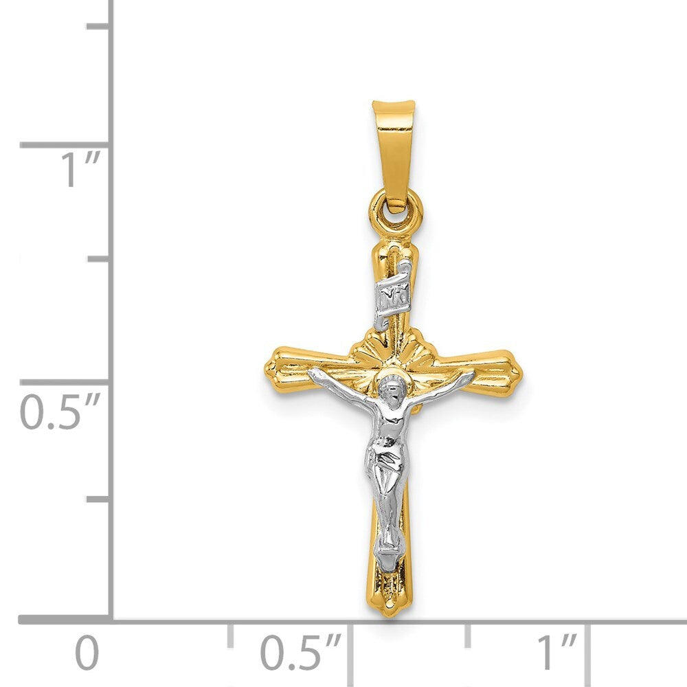 14k Two-tone Gold Flower Center INRI Crucifix Pendant for Women