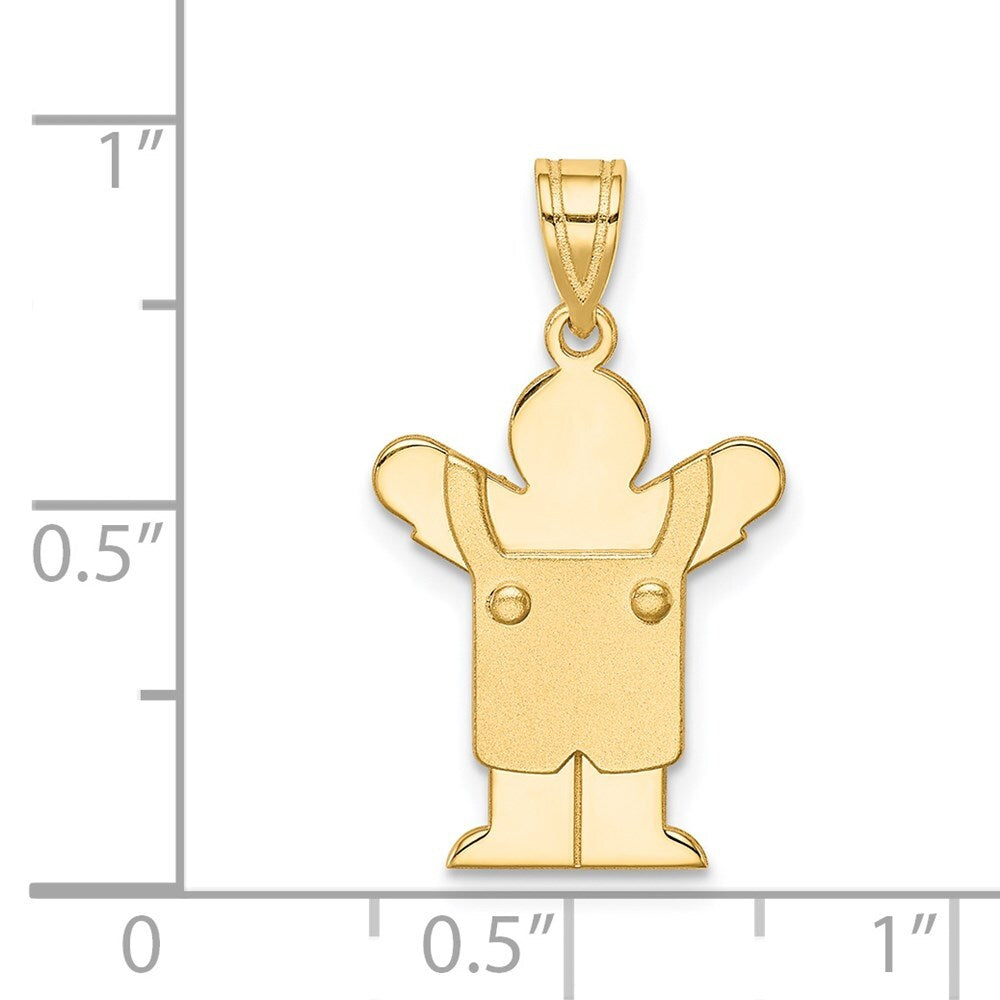 14k Yellow Gold Solid Satin Engravable Boy with Overalls Charm Pendant for Women