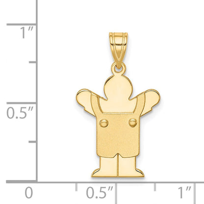 14k Yellow Gold Solid Satin Engravable Boy with Overalls Charm Pendant for Women