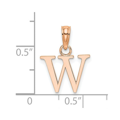 14k Rose Gold Polished Block Letter W Initial Pendant for Women