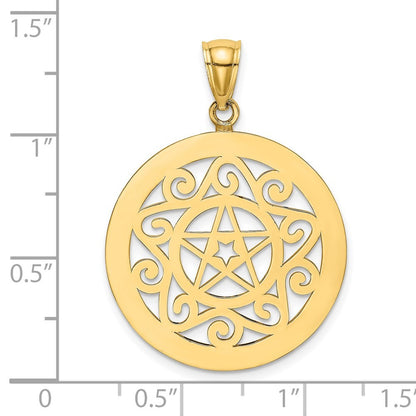 14k Yellow Gold Tribal Star In Round Frame Charm Pendant