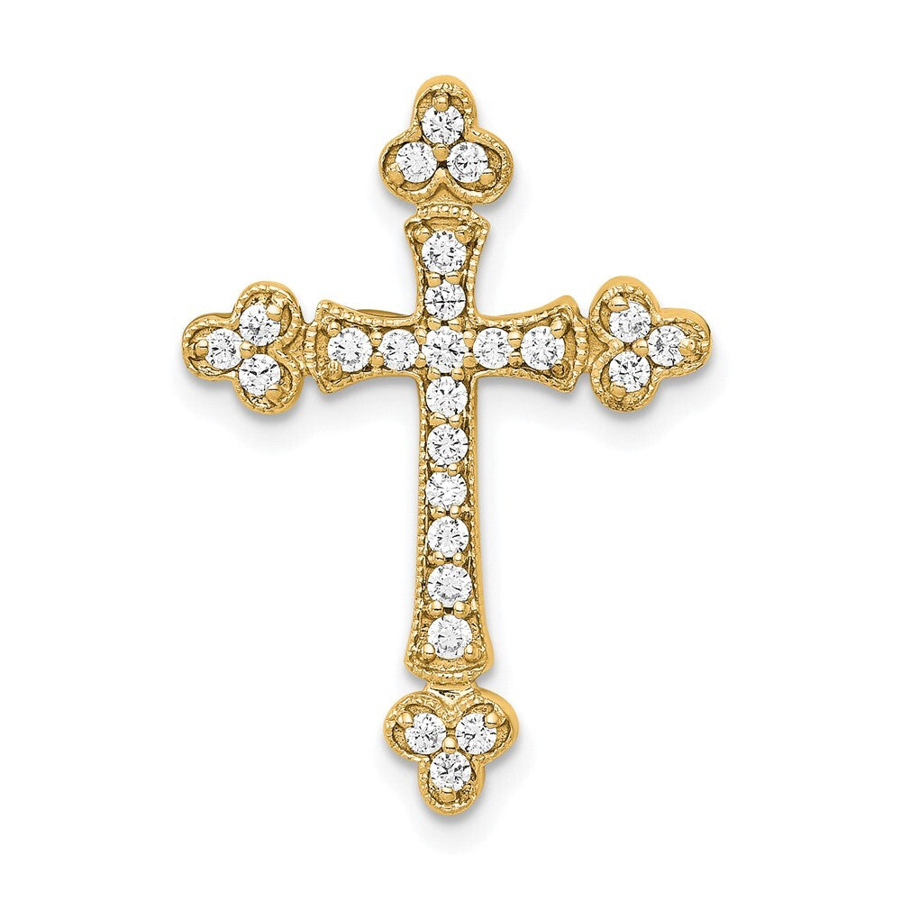14k Yellow Gold 1/4ct. Diamond Budded Cross Chain Slide Pendant for Women