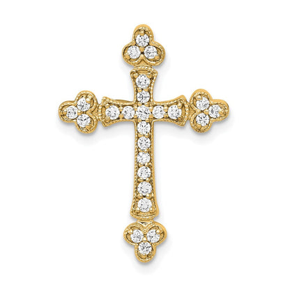 14k Yellow Gold 1/4ct. Diamond Budded Cross Chain Slide Pendant for Women