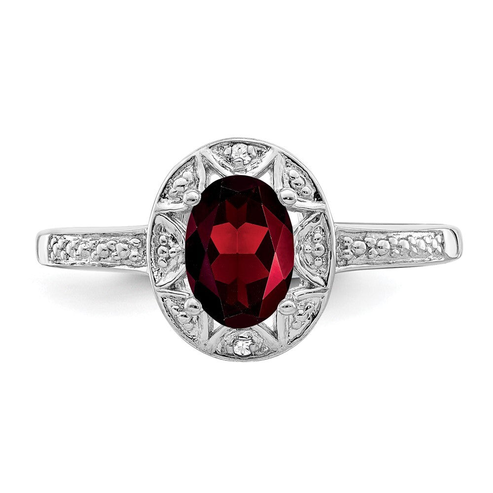 Sterling Silver Rhodium-plated Diamond & Garnet Ring