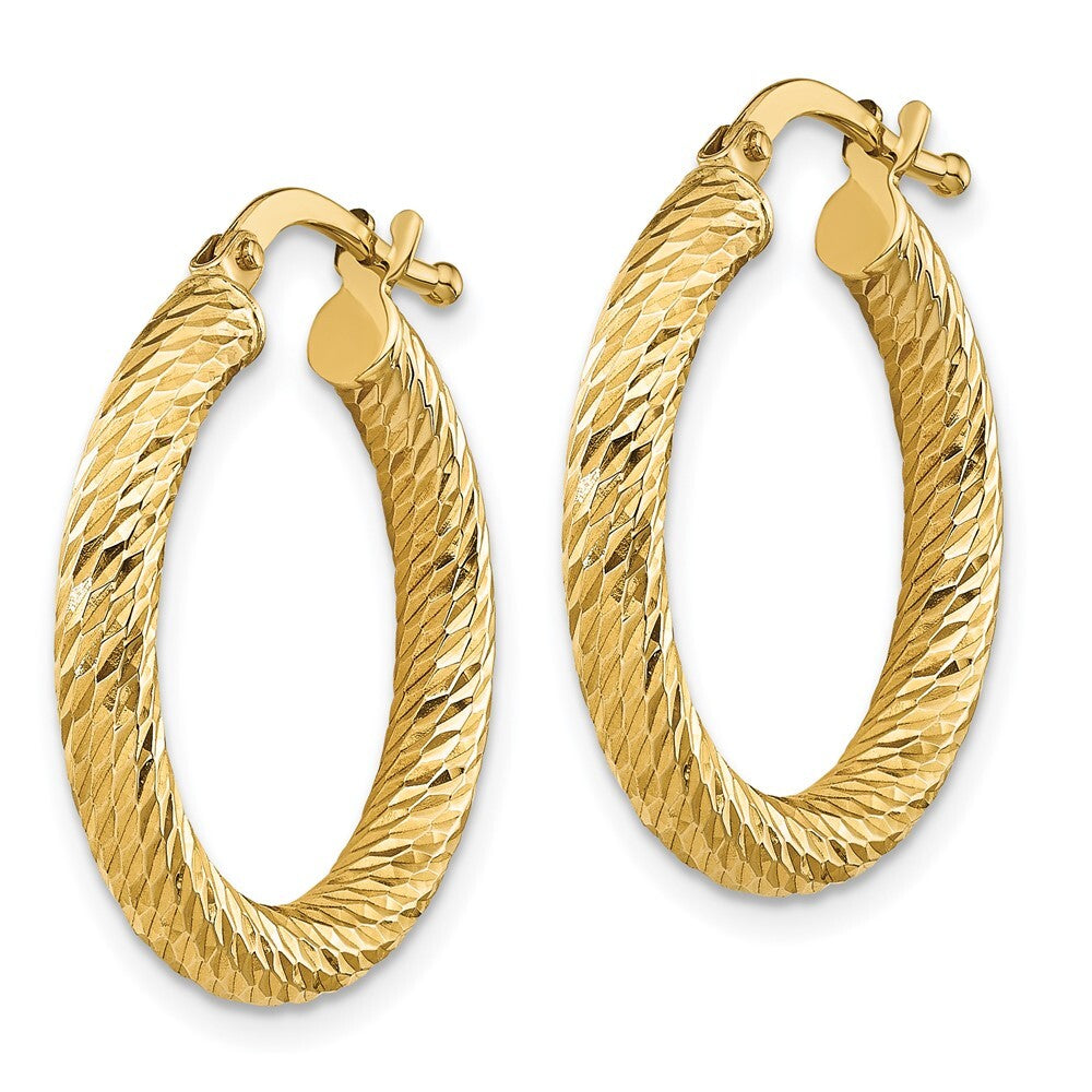 14k Yellow Gold Polished 3mm Diamond-cut Round Hoop Earrings Gift for Women