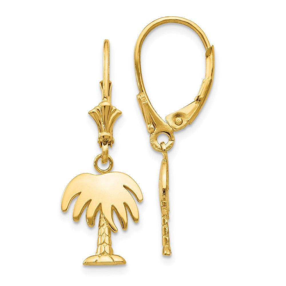 14k Yellow Gold Palm Tree Drop Dangle Earrings