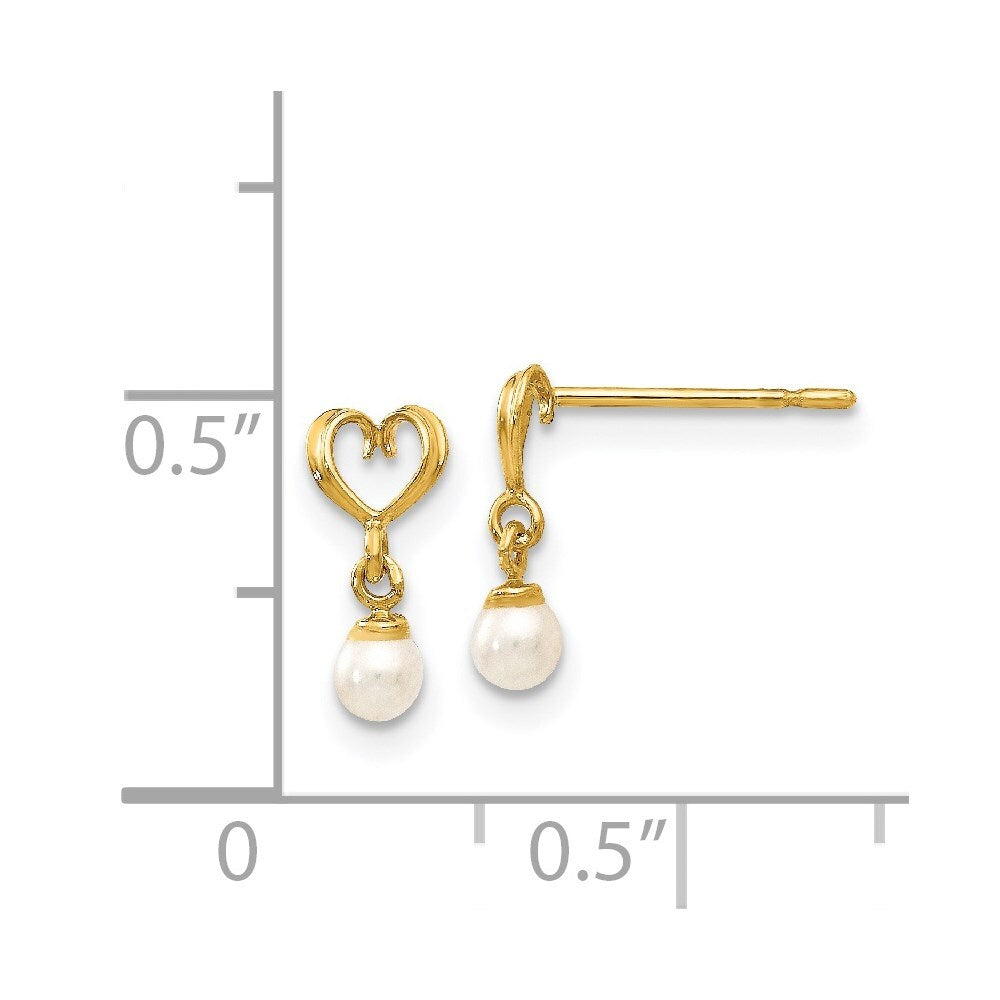14k Yellow Gold FW Cultured Pearl Heart Dangle Earrings