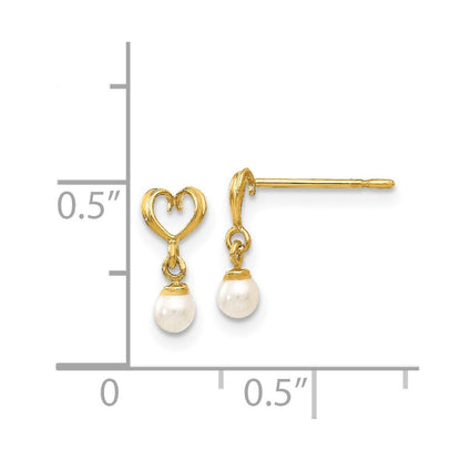14k Yellow Gold FW Cultured Pearl Heart Dangle Earrings