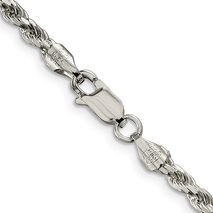 Sterling Silver Rhodium-plated 3.2mm Diamond-cut Rope Chain Necklace