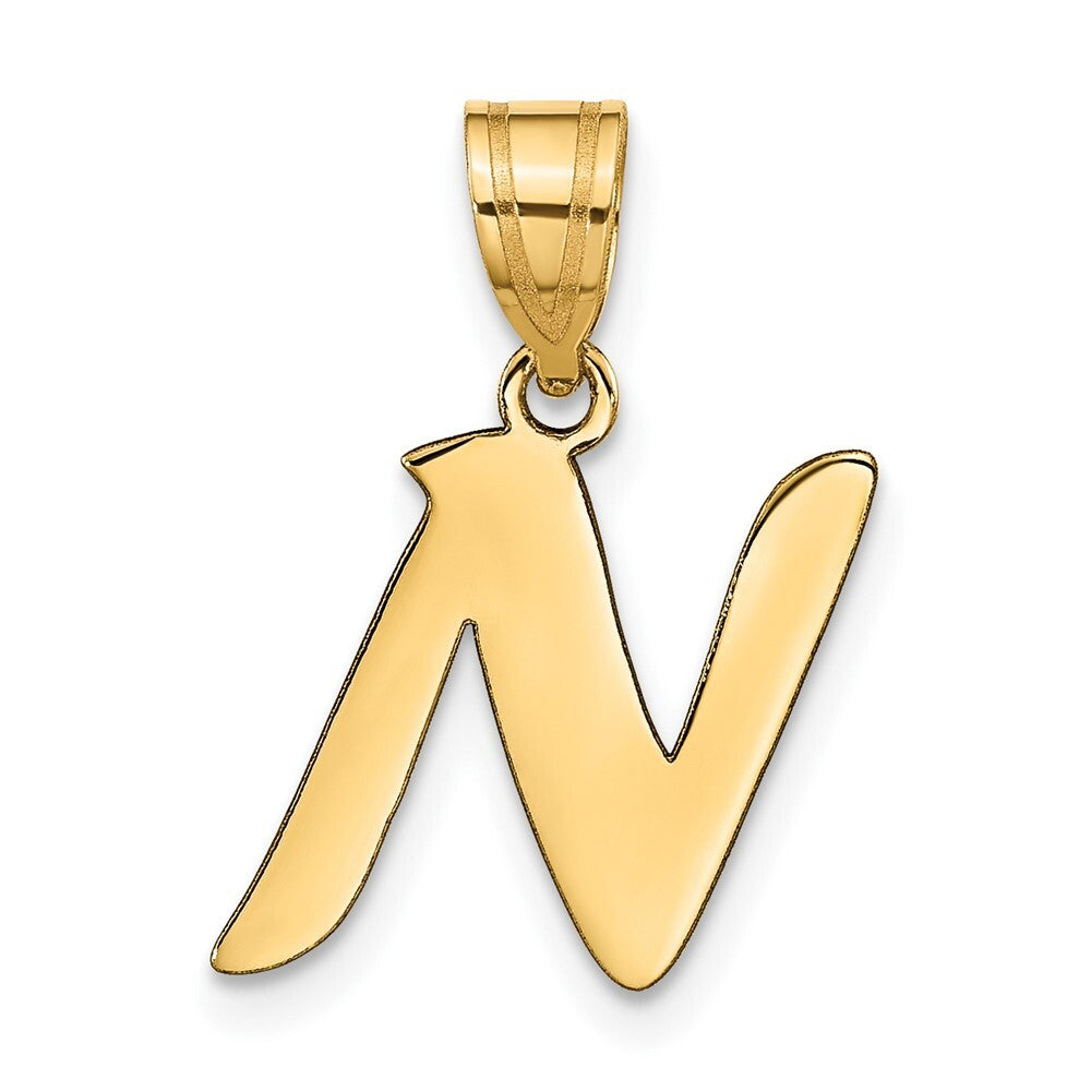 14k Yellow Gold Polished Script Letter N Initial Pendant for Women