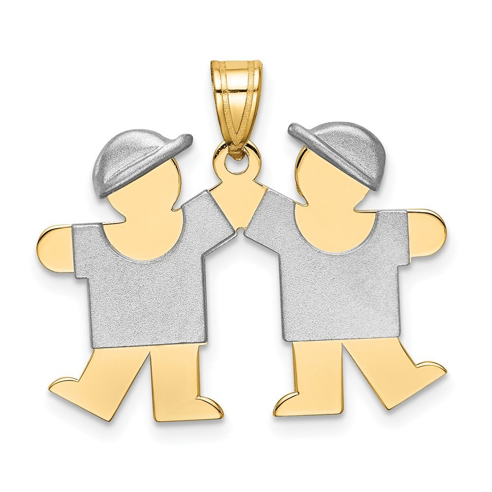 14k Two-Tone Gold Small Double Boys Engravable Charm